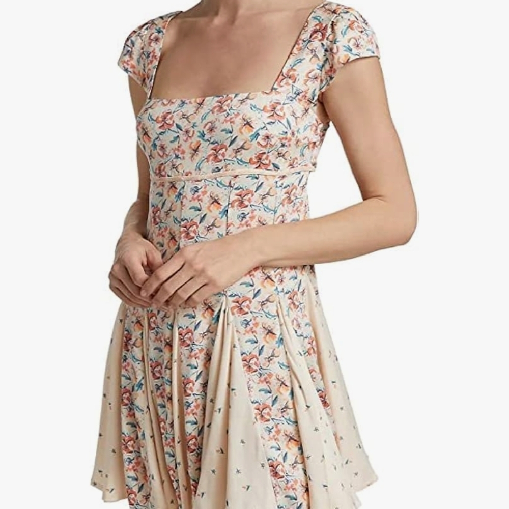 Free People Orange and Pink Mini Sundress with Flutter Cap Sleeves
